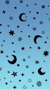 Celestial Minimalist Wallpaper Featuring Moon and Stars