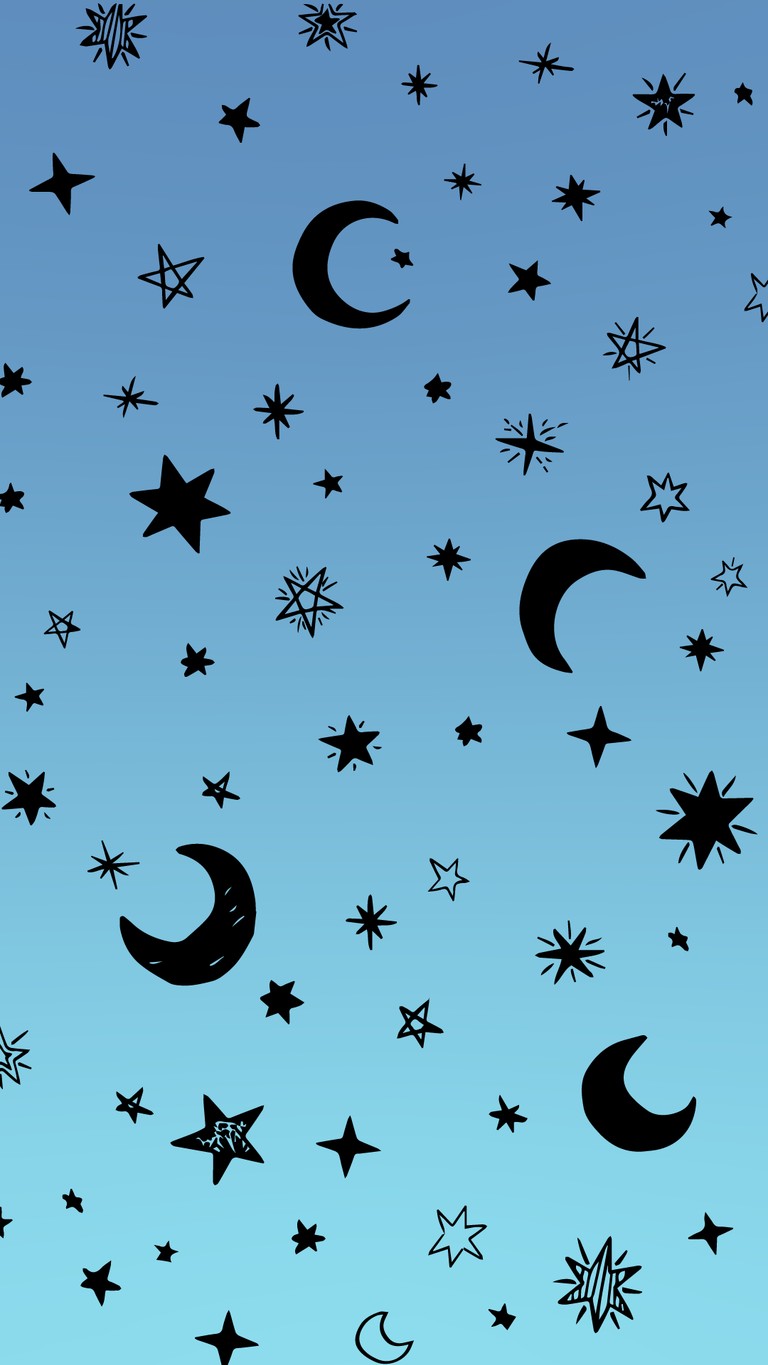 Celestial Minimalist Wallpaper Featuring Moon and Stars