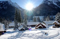 Hermoso Fondo de Pantalla de Pueblo Cubierto de Nieve