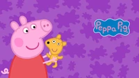 Peppa Pig con su Osito – Colorido Fondo de Pantalla en 4K