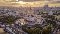 Breathtaking Cityscape of Moscow Featuring Christ the Savior Cathedral