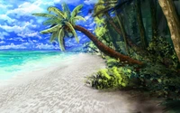 Tropical Paradise: Beach and Palm Trees Digital Wallpaper