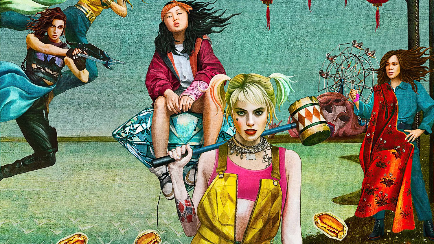 Stunning Birds of Prey Wallpaper Featuring Harley Quinn and Characters