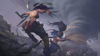 Téléchargez un fond d'écran saisissant d'Akali et Yasuo de League of Legends