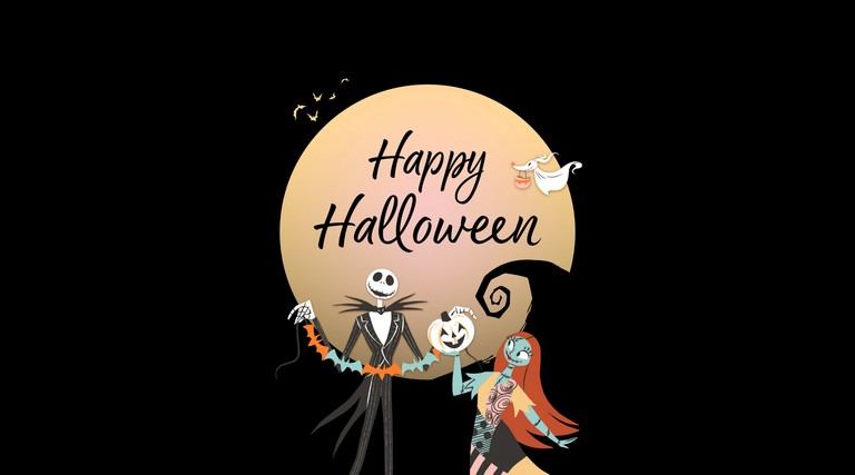 Happy Halloween Wallpaper Featuring Jack Skellington and Sally