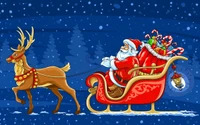 Santa Claus and His Reindeer Wallpaper