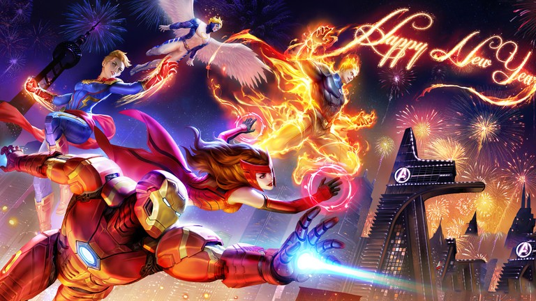 Marvel New Year 2023 Wallpaper with Iron Man, Scarlet Witch, and More