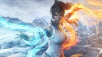 Impresionante Fondo de Pantalla de Korra con Agua y Fuego