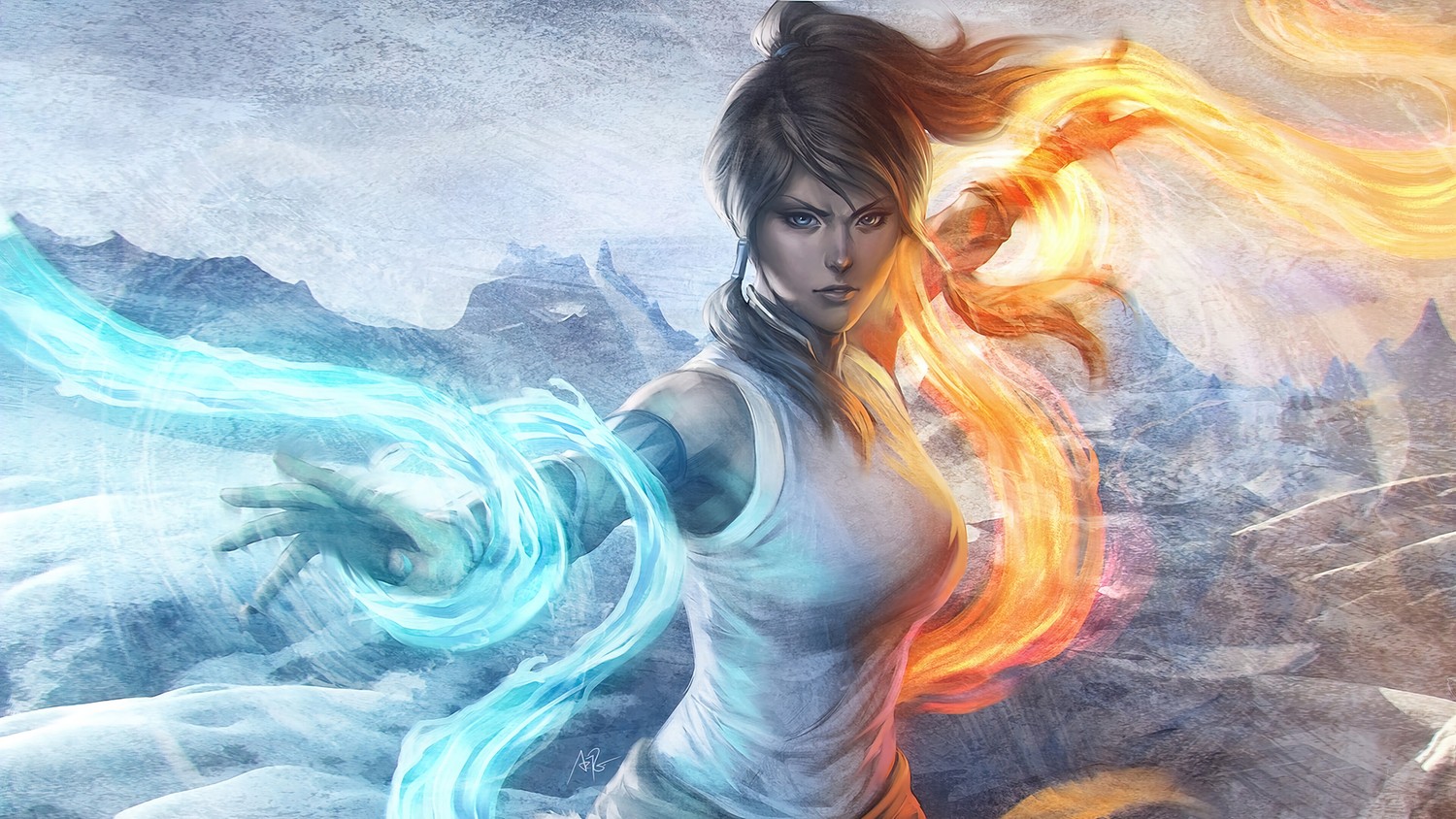 Stunning Korra Wallpaper Featuring Water and Firebending