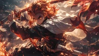 Descarga a Kyojuro Rengoku de Demon Slayer en 5K y 4K