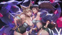 Descarga el increíble fondo de pantalla KDA con Akali y Ahri