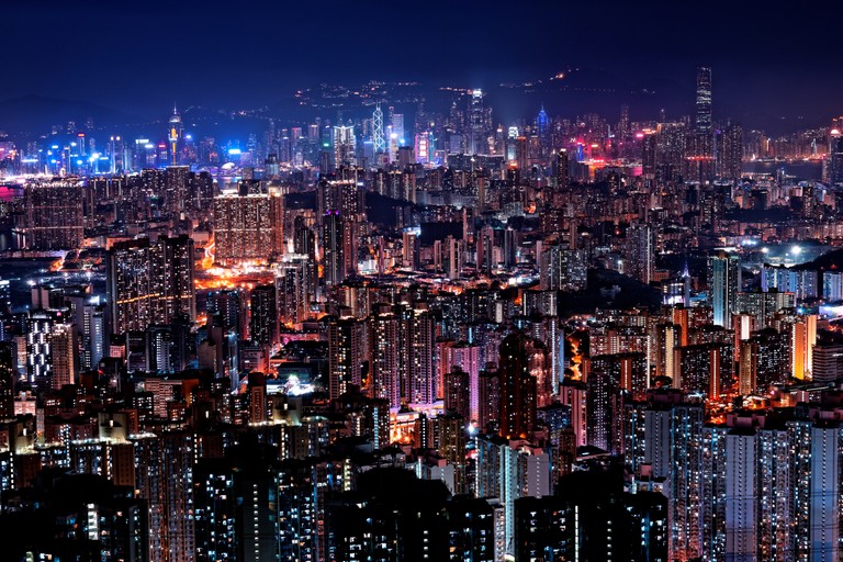 Stunning Nighttime View of Hong Kong Cityscape