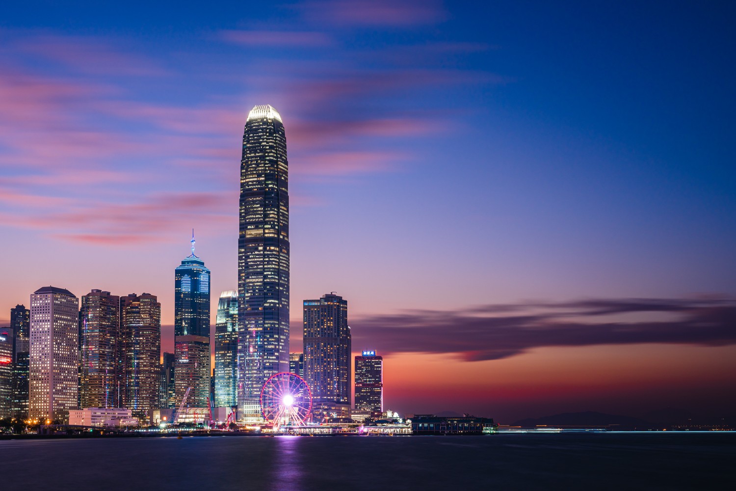 Breathtaking Sunset Over Hong Kong's IFC Mall and Skyline