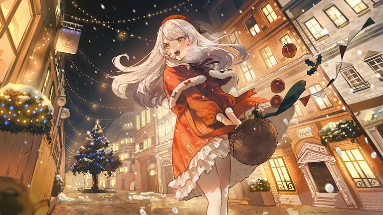 Charming Christmas Wallpaper Featuring Anime Girl