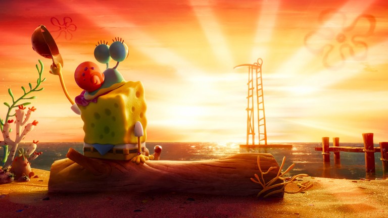 Vibrant 4K Wallpaper of SpongeBob and Gary