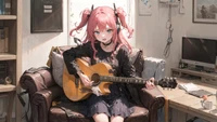 Fond d'écran d'une fille anime jouant de la guitare