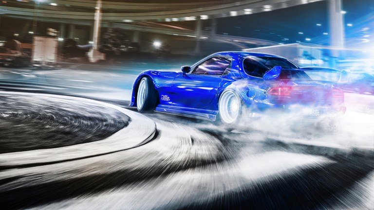 Experience the Thrill of Drifting with This Blue Sports Car Wallpaper