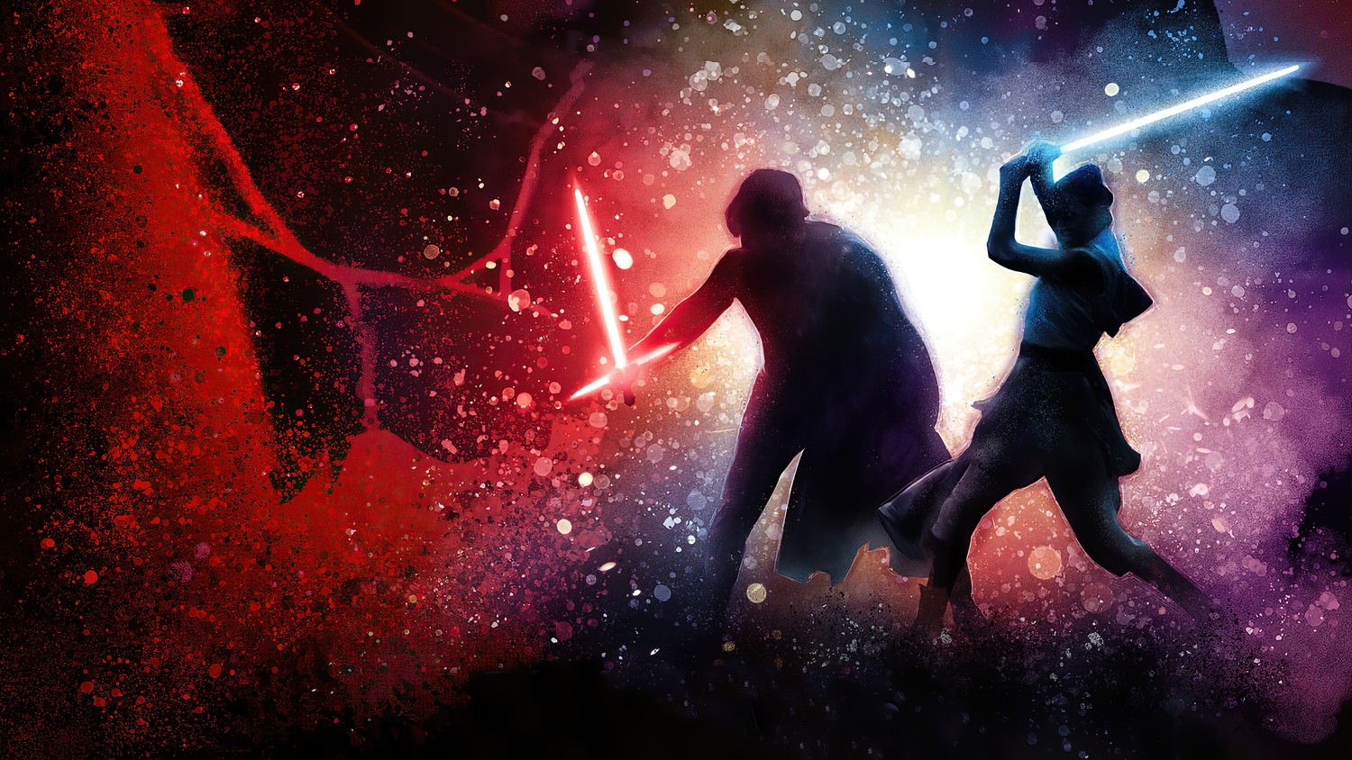 Rey and Kylo Ren Lightsaber Duel Wallpaper