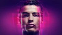 Wallpaper Neon Vibrant de Cristiano Ronaldo avec Fond Rose