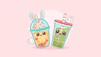 Adorable Fondo de Kawaii Bubble Tea en 4K