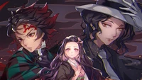 Stunning Demon Slayer Wallpaper Featuring Tanjiro, Nezuko, and Muzan Kibutsuji