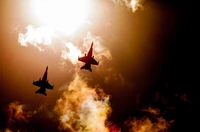 Fondo de aeronaves militares: Raptors F-22 en el cielo