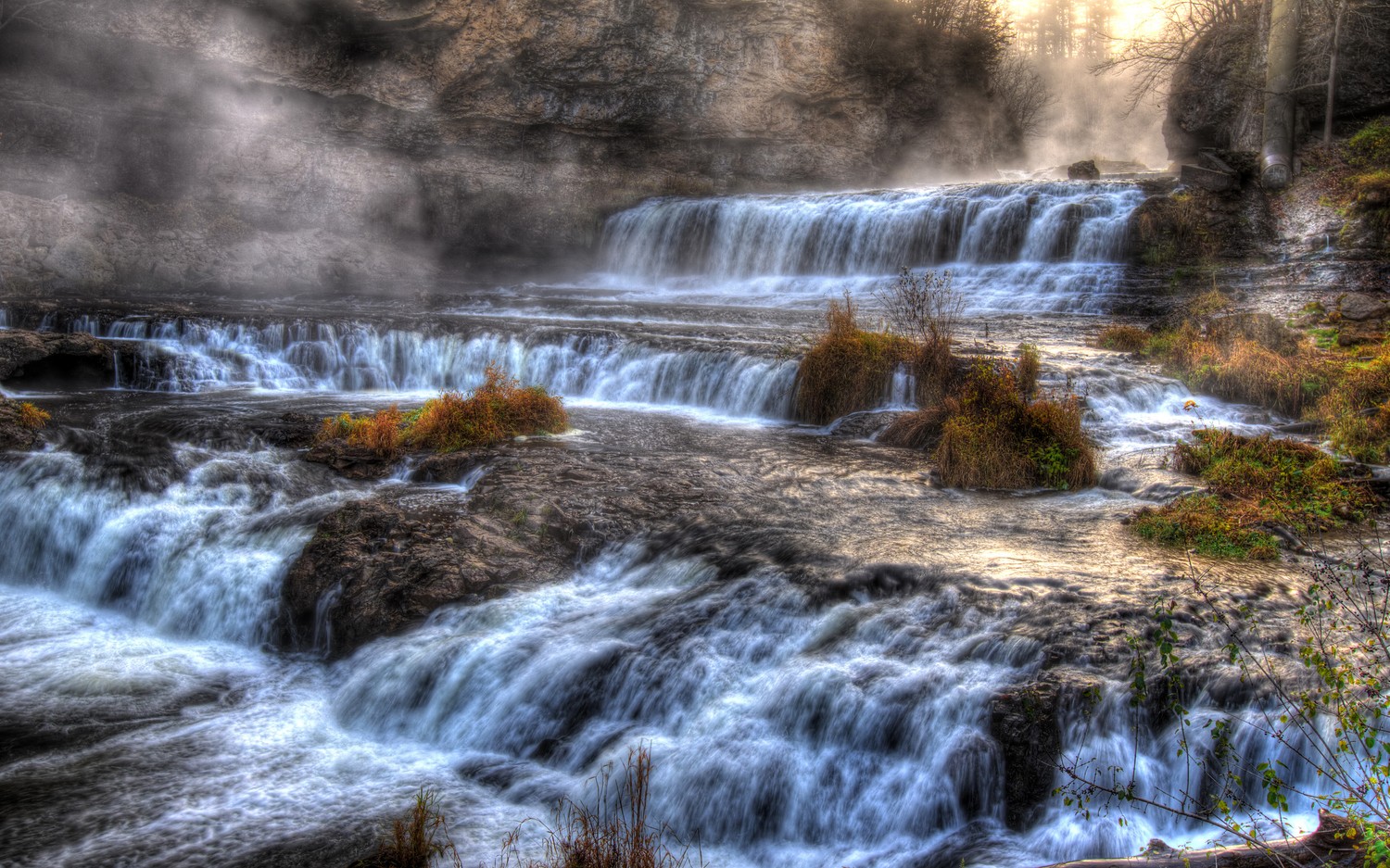 Breathtaking Waterfall and Stream Wallpaper