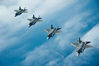 F-35 Lightning II en Vol en Formation dans le Ciel