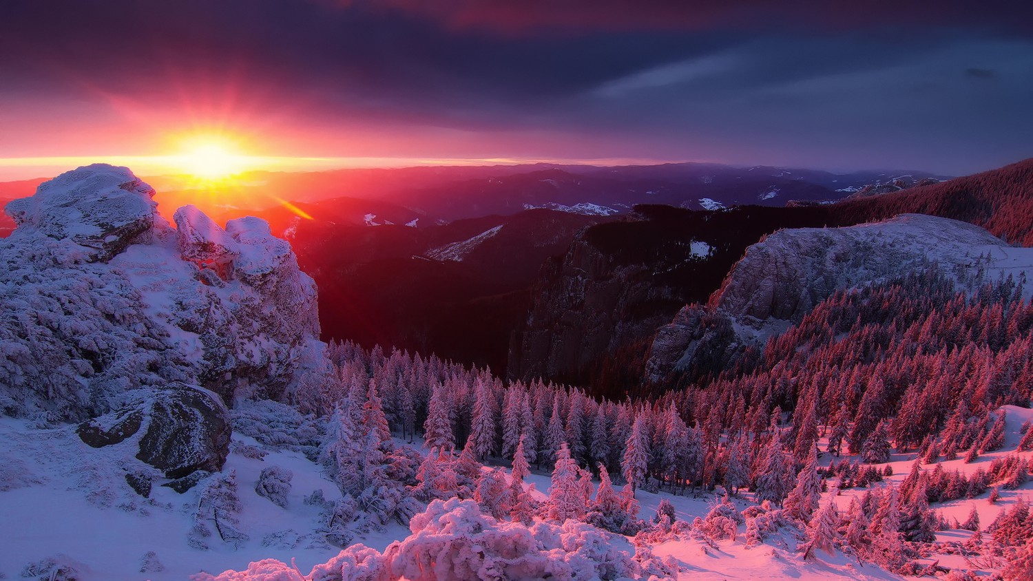 Breathtaking Winter Sunset in the Mountains