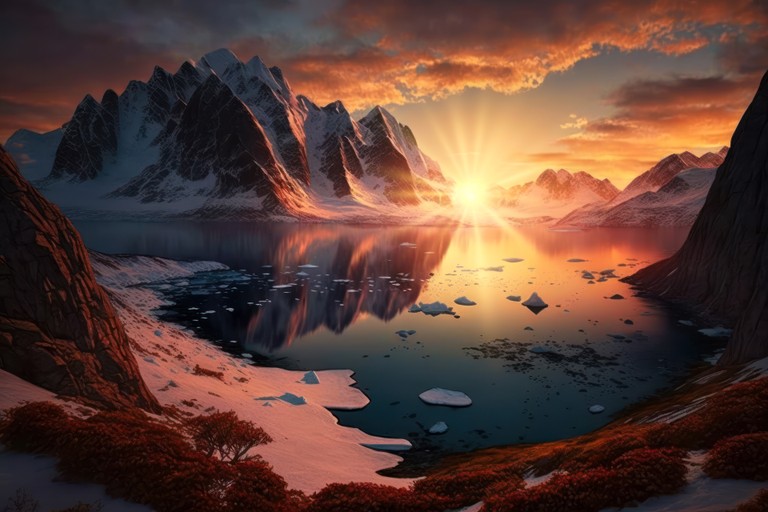 Breathtaking Sunset Over Arctic Mountains and Lake