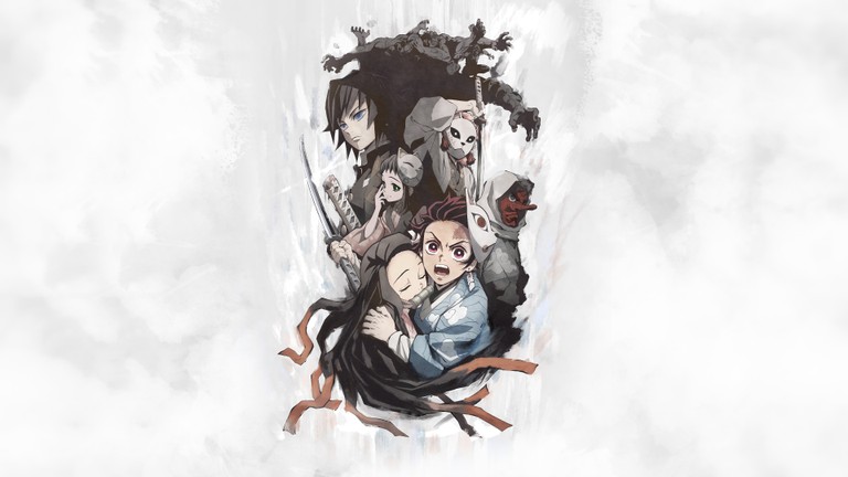 Stunning Kimetsu no Yaiba Wallpaper Featuring Tanjiro, Nezuko, and Giyu