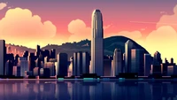 Ilustración impresionante de Hong Kong: Ciudad al atardecer