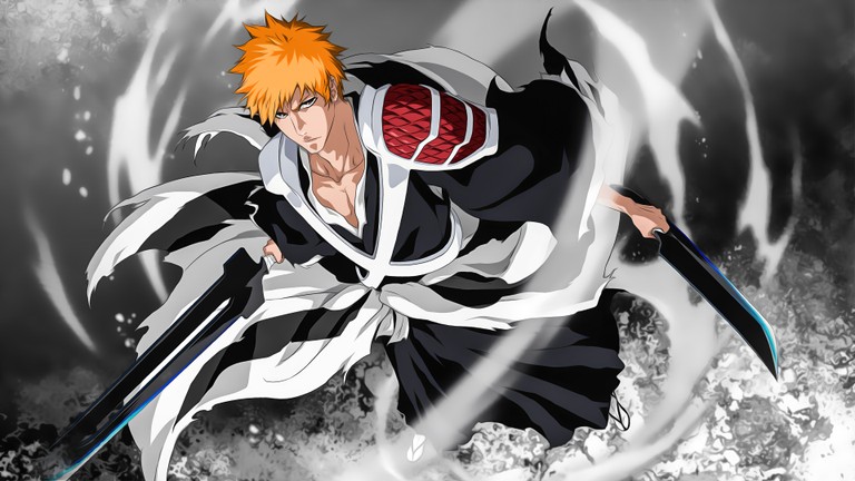 Explore the Ichigo Kurosaki Dual Sword Wallpaper from Bleach