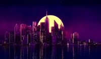 Purple Cityscape Night Wallpaper Featuring Neon Skyline