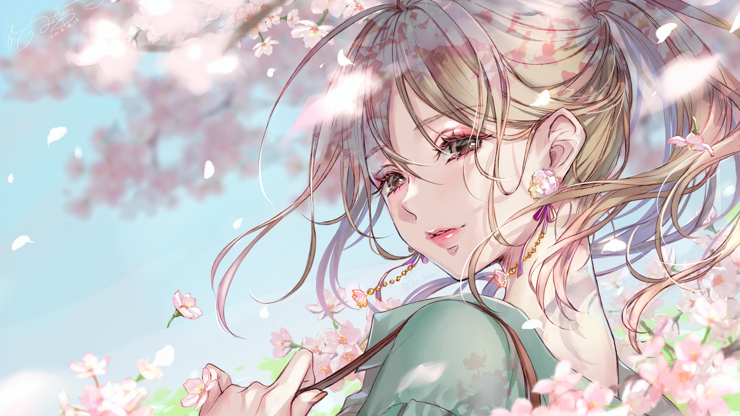 Stunning Anime Girl Surrounded by Cherry Blossoms