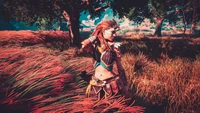 Aloy dans le paysage enchanteur de Horizon Zero Dawn