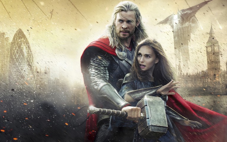 Download Thor: The Dark World Wallpaper Featuring Chris Hemsworth and Natalie Portman