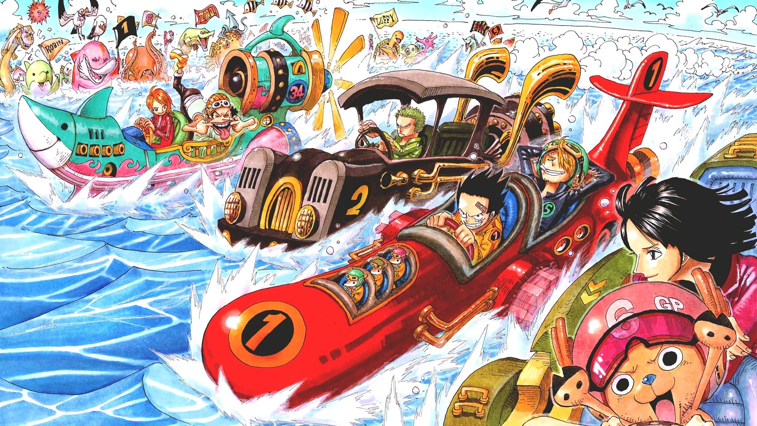 Download One Piece Wallpaper: Straw Hat Pirates Speed Race