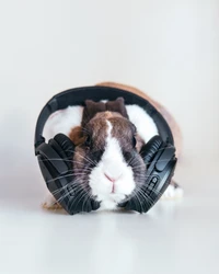 Wallpaper de Conejo Lindísimo con Auriculares para Tu Dispositivo