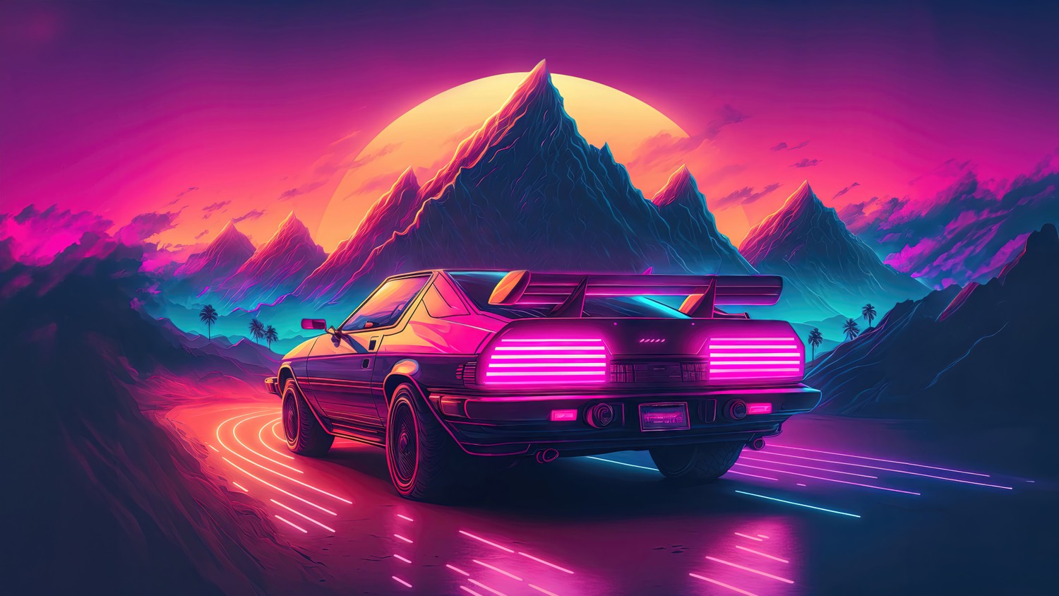 Explore the Retro Futuristic Outrun Car Wallpaper