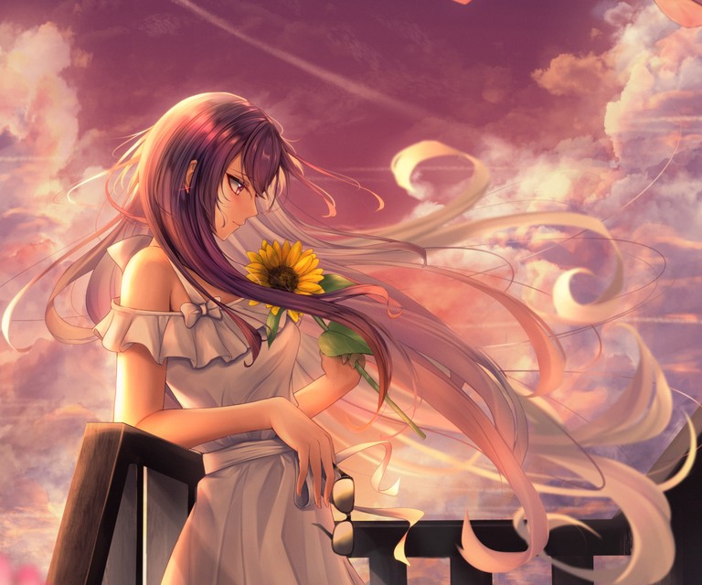 Anime Girl with Sunflower - Serene 5K Wallpaper