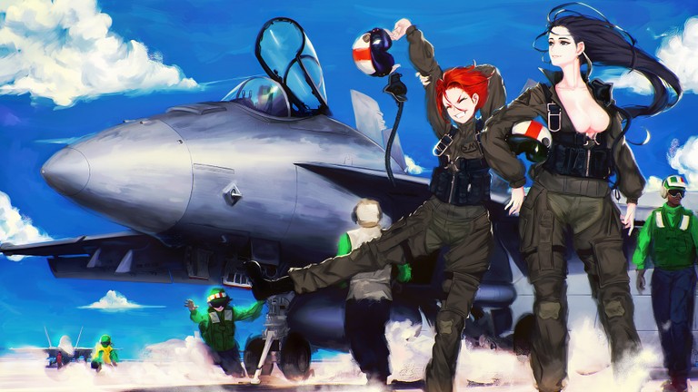 F-18 Hornet Wallpaper: Anime Girls and Fighter Jets