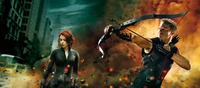 Descarga un increíble fondo de pantalla de Los Vengadores con Clint Barton y Black Widow